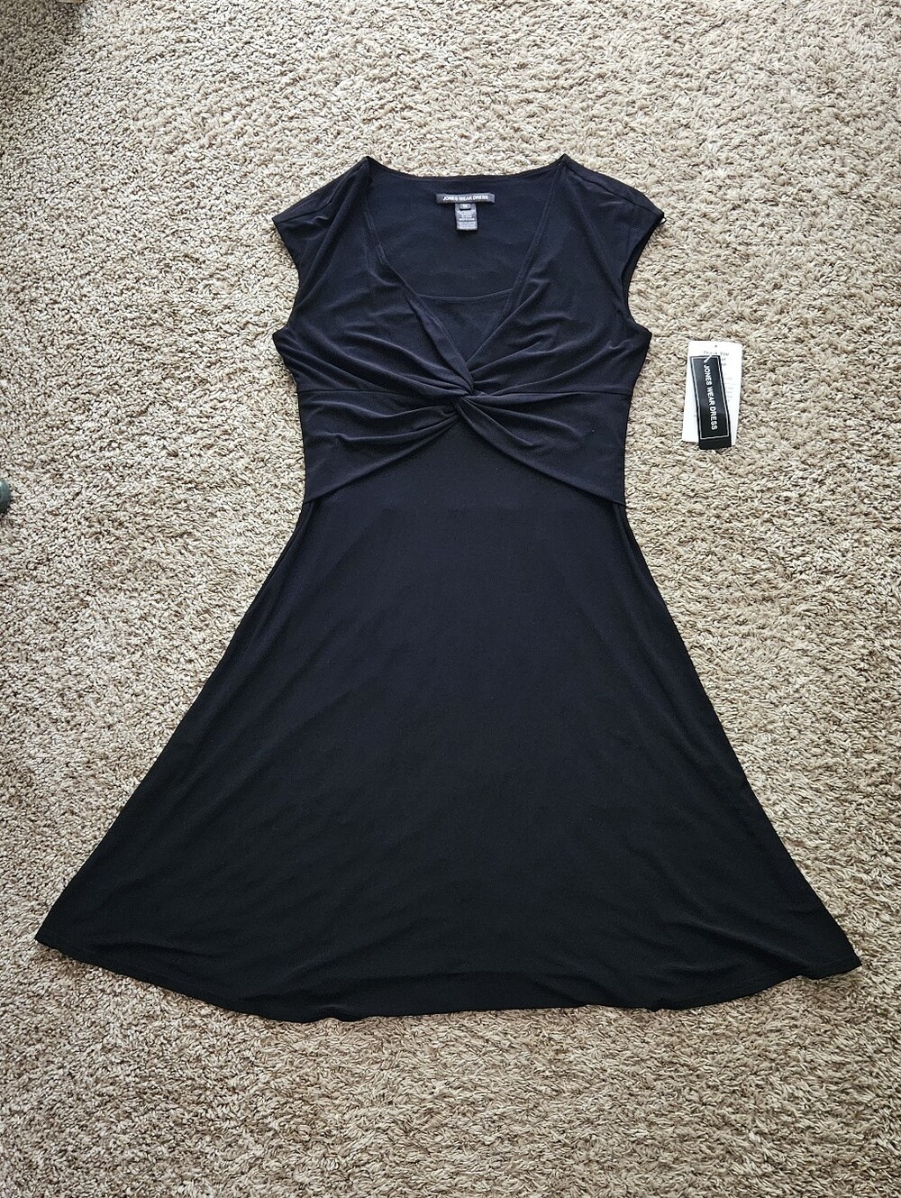 Jones Wear Dress Women's Black Twist-Front Midi Dress Size 14 NWT